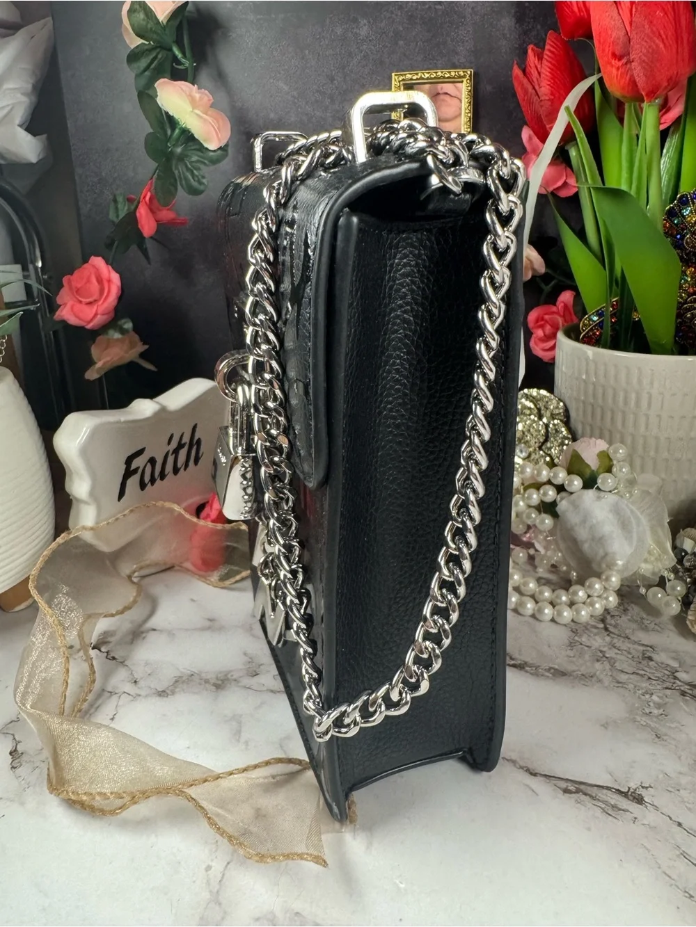 DKNY Black Logo Padlock Chain Crossbody Phone Bag